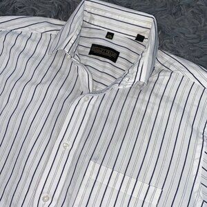 Donald Trump Sig Collection 15.5 34/35 White W/Blk Stripped Shirt French Cuff
